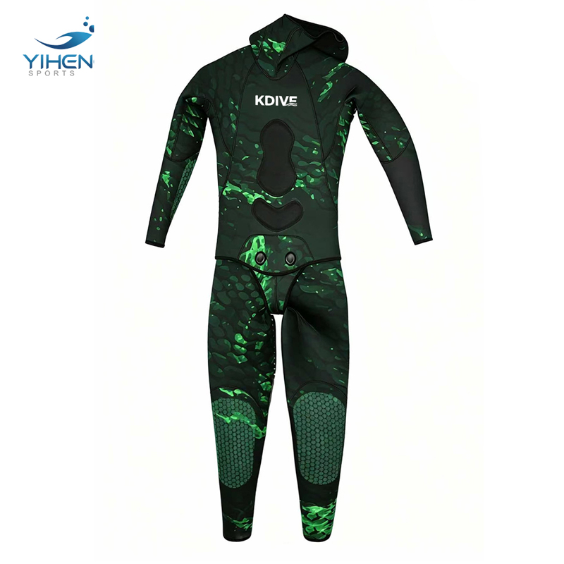 Traje de neopreno de pesca submarina de camuflaje verde