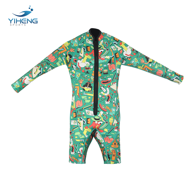 Traje de neopreno corto de neopreno para niños con estampado verde de 2 mm 