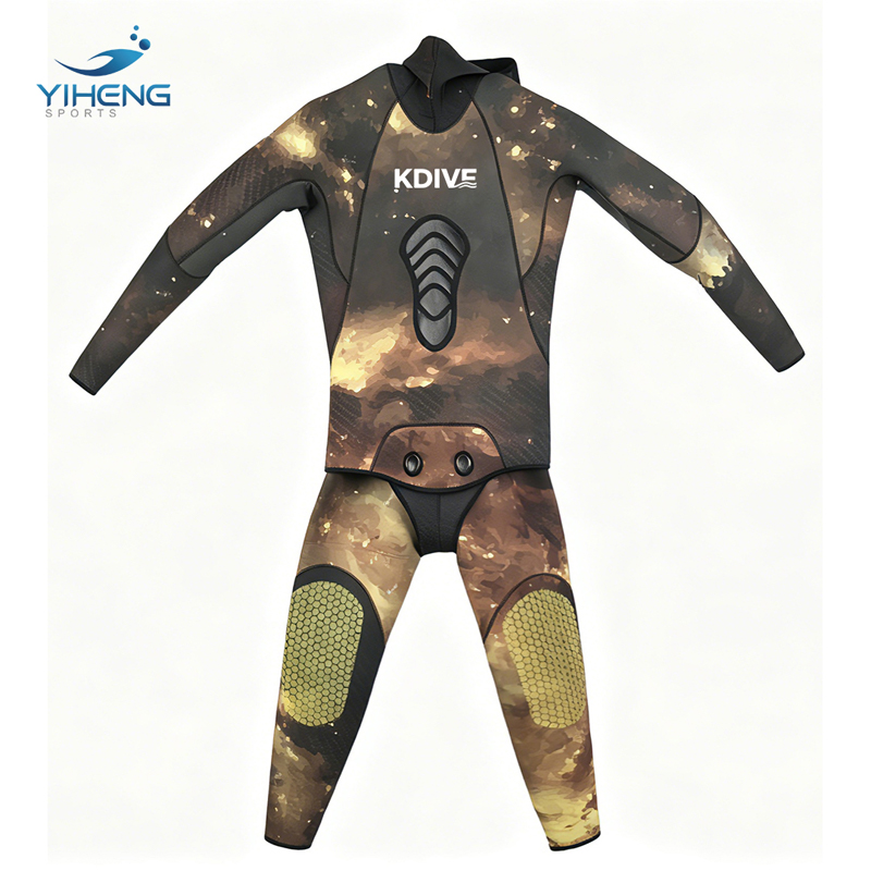 Traje de neopreno de pesca submarina de dos piezas con camuflaje amarillo de 5 mm