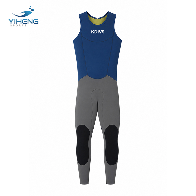 Traje de neopreno largo sin costuras GBS azul sin mangas de 4 mm para hombre para navegar y surfear