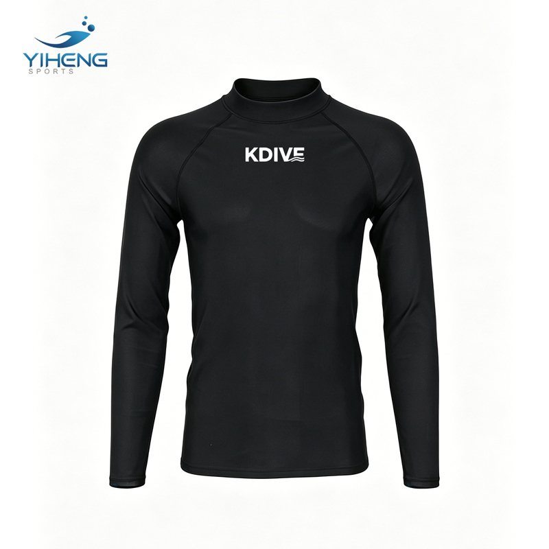Top de traje de neopreno negro de secado rápido transpirable con protección solar UPF50+ de manga larga para hombre