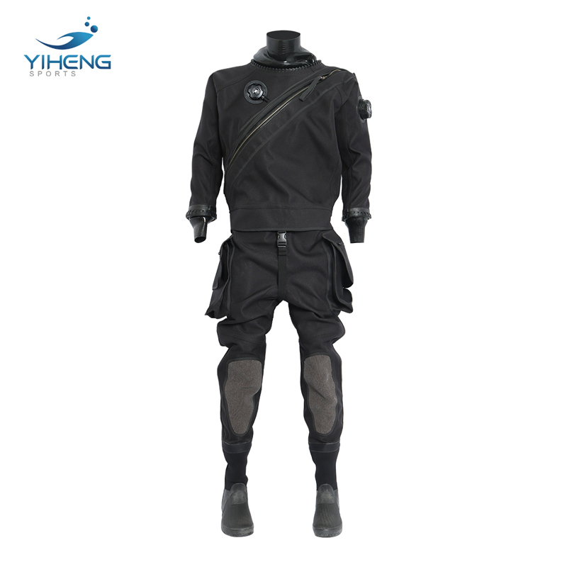 Traje seco impermeable de tela laminada de caucho butílico negro para inspección y mantenimiento subacuáticos profesionales