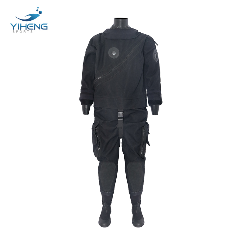 Traje seco de buceo profundo impermeable de tela revestida de caucho butílico negro