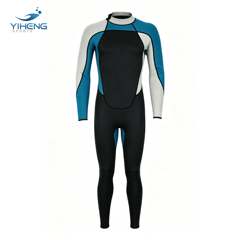 Traje de neopreno CR de 3 mm para hombre con mangas en contraste azul grisáceo