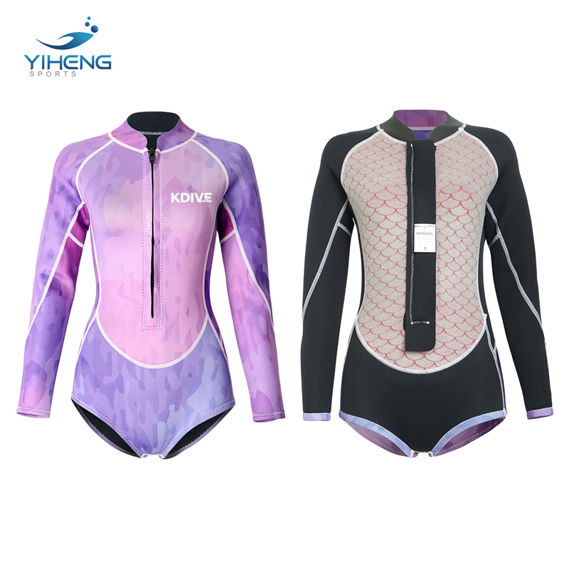 Traje de neopreno tipo bikini con estampado degradado morado de 2 mm